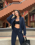 Women's Oversize 3-Thread Brushed Fleece Tracksuit Set – Zip-Up Sweatshirt &amp; Wide-Leg Bottoms – Grey